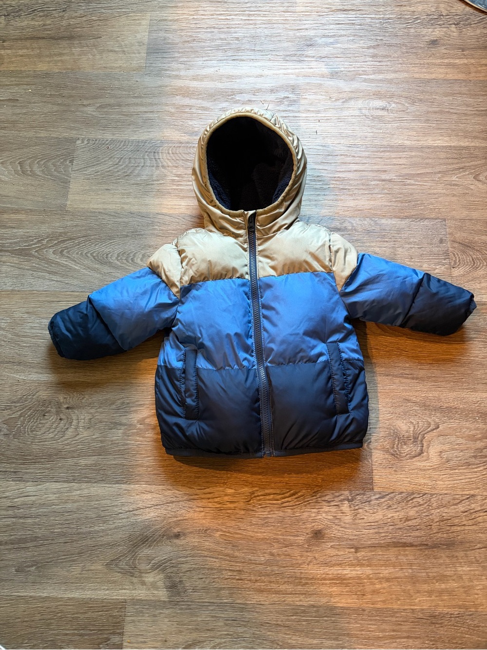 Swiss Tech Kids Colorblock Hooded Puffer Jacket - Blue & Tan